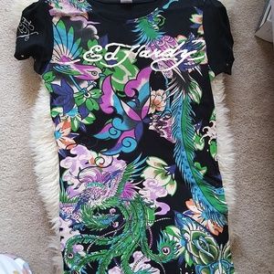NEW Ed. Hardy Koi Fish Kids T Shirt - Size XL BLK, SILVER, MULTI